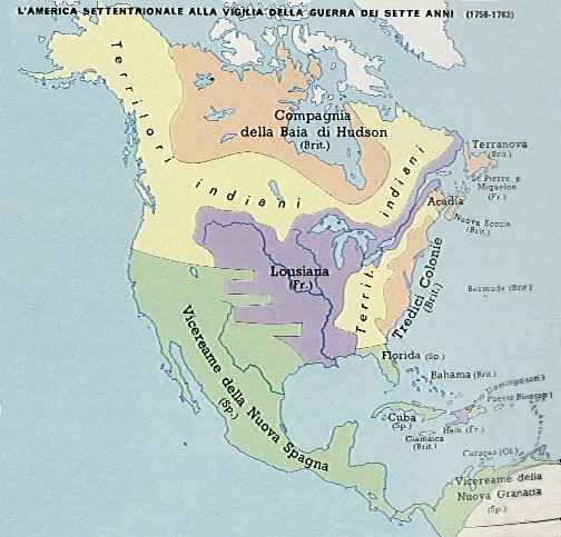 Carta geopol.della situazione 1756-1763 in America Setten.