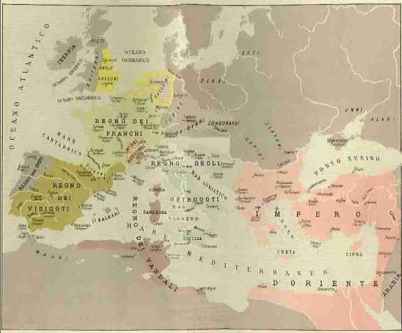 Carta dell'Europa intorno al 500 d.C.